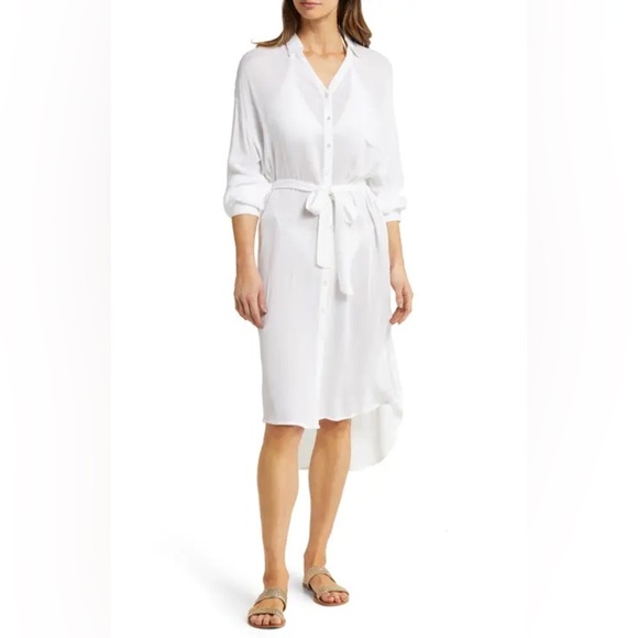 Elan Long Sleeve Shirtdress Coverup Belted White NWOT - Picture 1 of 15